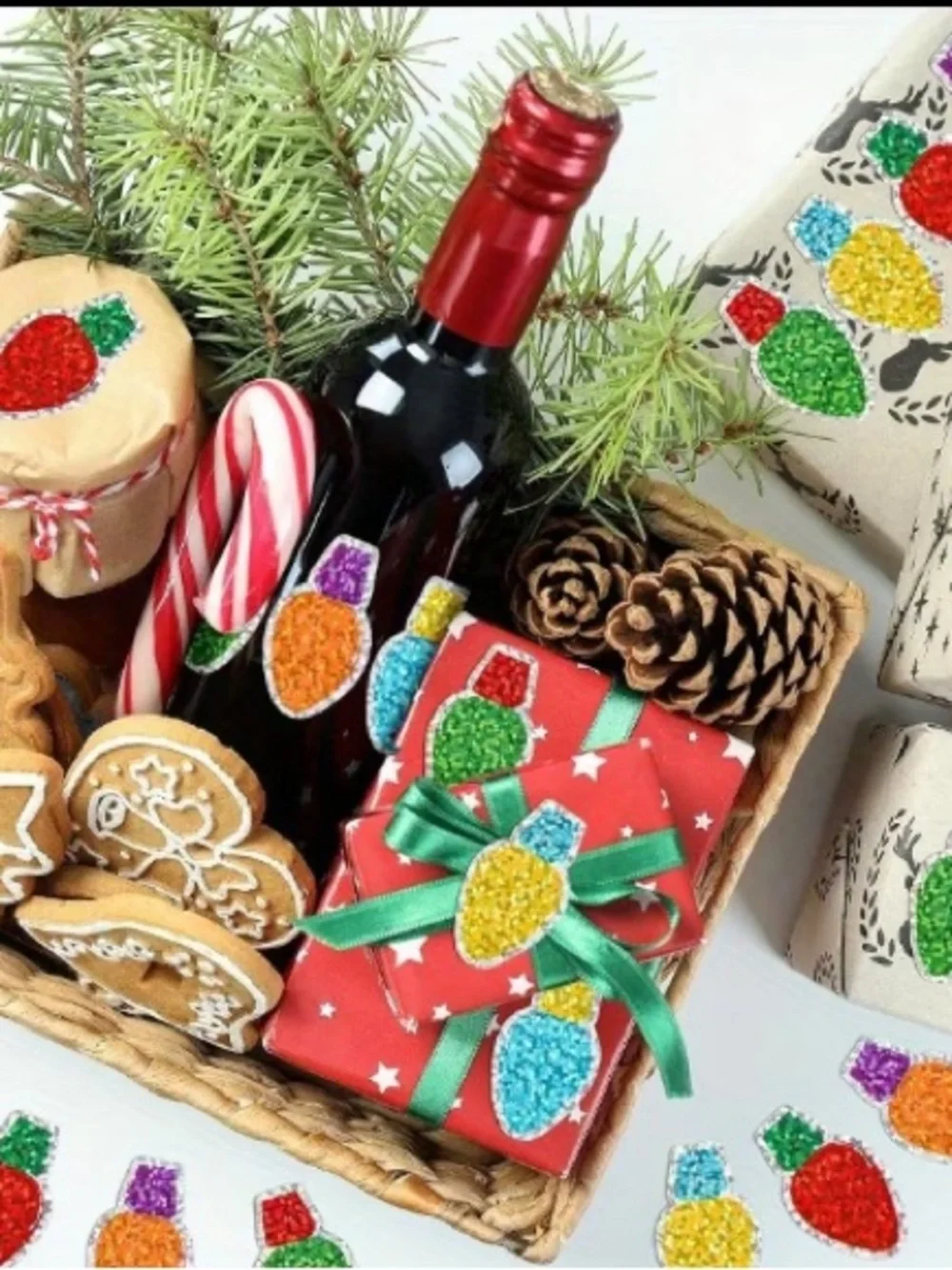 Glitter Christmas Light Stickers - 500 Piece Roll